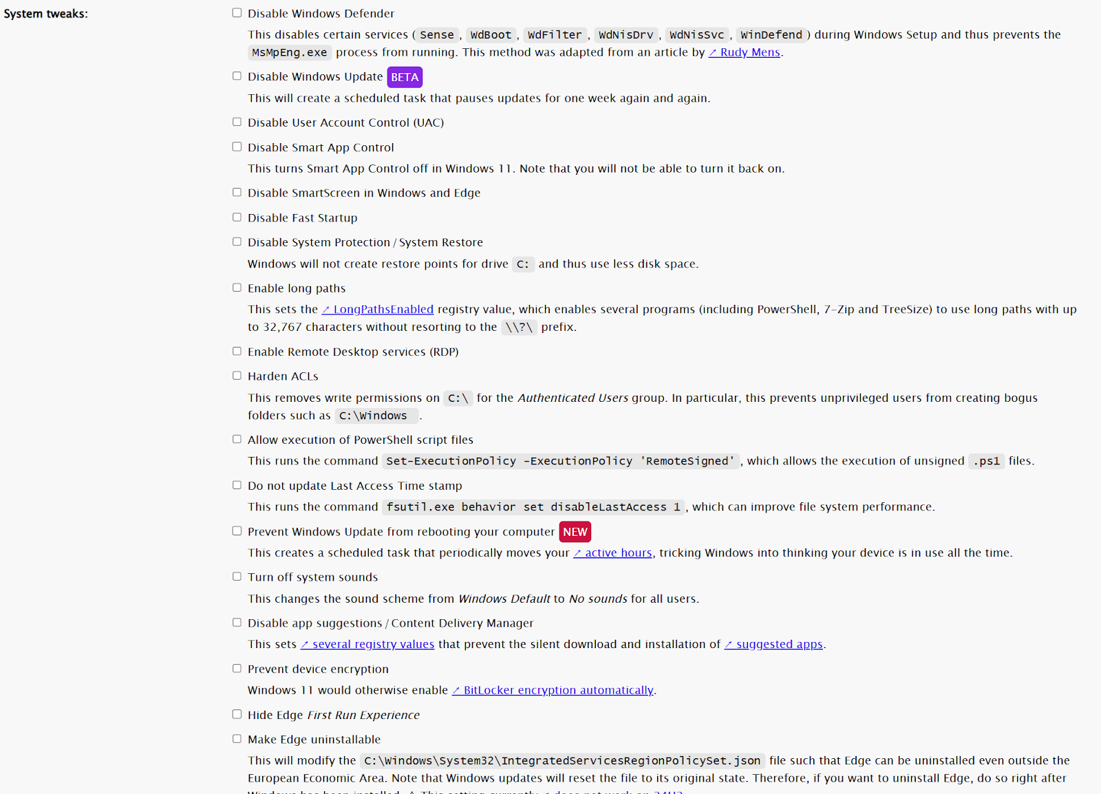 System Tweaks