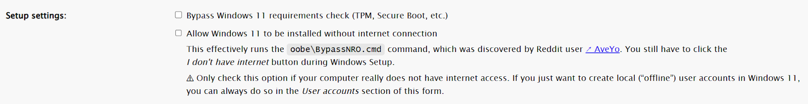 Setup Settings